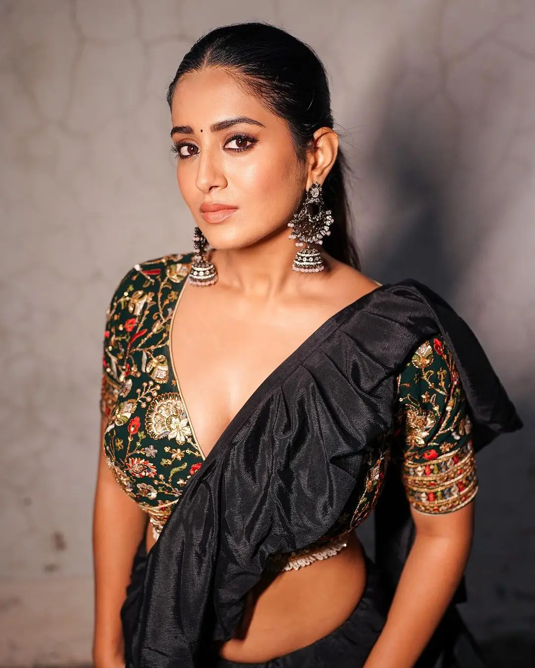 Rashi Singh in South Indian Traditional Black Half Saree Blouse